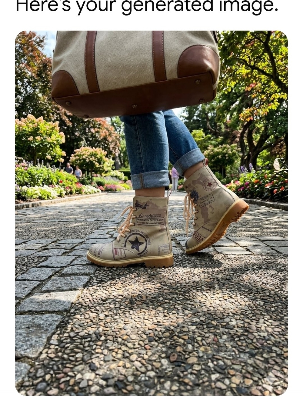 Canvas Combat Boots in Beige with Printed Accents - Women's Lace-Up Moto Boots